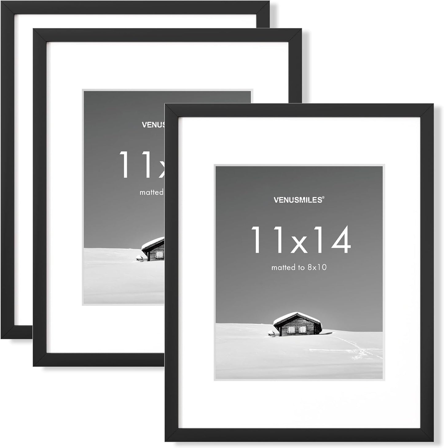 11x14 inch Picture Frame, 11x14 Photo Frames with 8x10 Removable Mat - High Definition Plexiglass - Vertical and Horizontal Display - Wall Hanging Frame - Black, 3 Pack