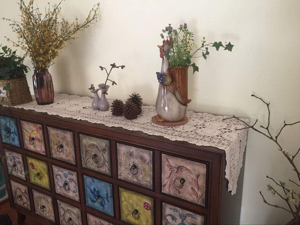 Cotton Handmade Crochet lace Table Runners Oval Tablecloth Doilies Doily Table Dresser Scarf Décor,15x35 inch,Beige