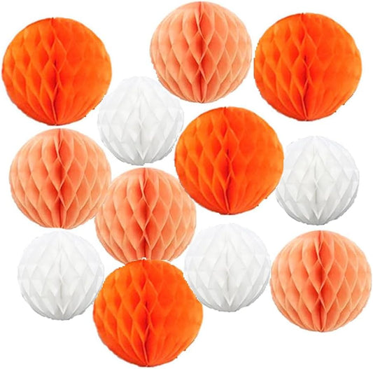 12pcs Party Honeycomb Balls Decorations - 4'' 8'' 10'' Honeycomb Ball Twin Tissue Pom Poms for Baby Shower Birthday Wedding Nursery Decor (Orange Kit)