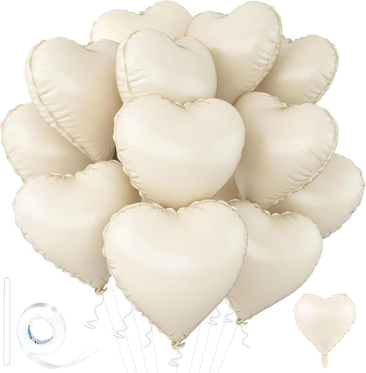 White Heart Ballloons,18 Inch Foil Love Heart Shaped Balloons 12Pcs Creamy White love balloon for Anniversary Wedding Birthday Party Baby Shower Decorations