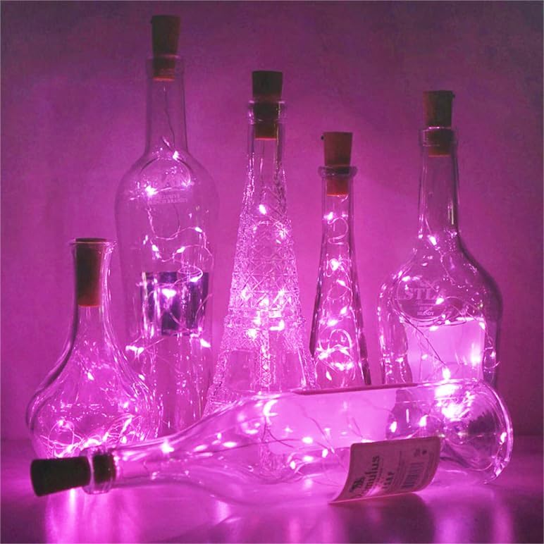 Wine Bottle Lights with Cork, Battery Operated 20 LED Cork Shape Silver Wire Colorful Fairy Mini String Lights(No Bottles) for DIY, Party, Decor, Christmas, Halloween,Wedding (3, Pink)