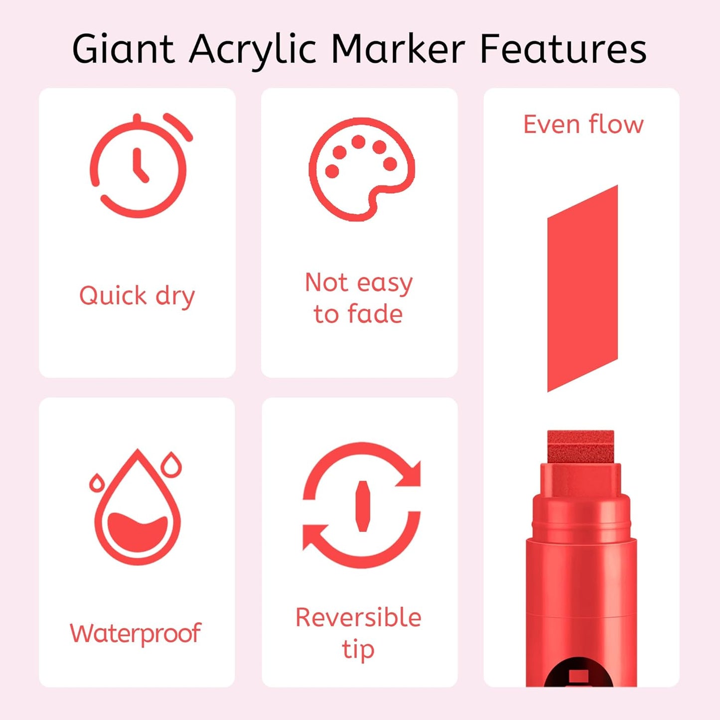 3 Pcs Red Jumbo Permanent Markers: 15mm Wide Tip Thick Acrylic Paint Pen Large Calligraphy Marker for Rock Painting, Poster, Sign, Canvas, Glass, Wood, Ceramic