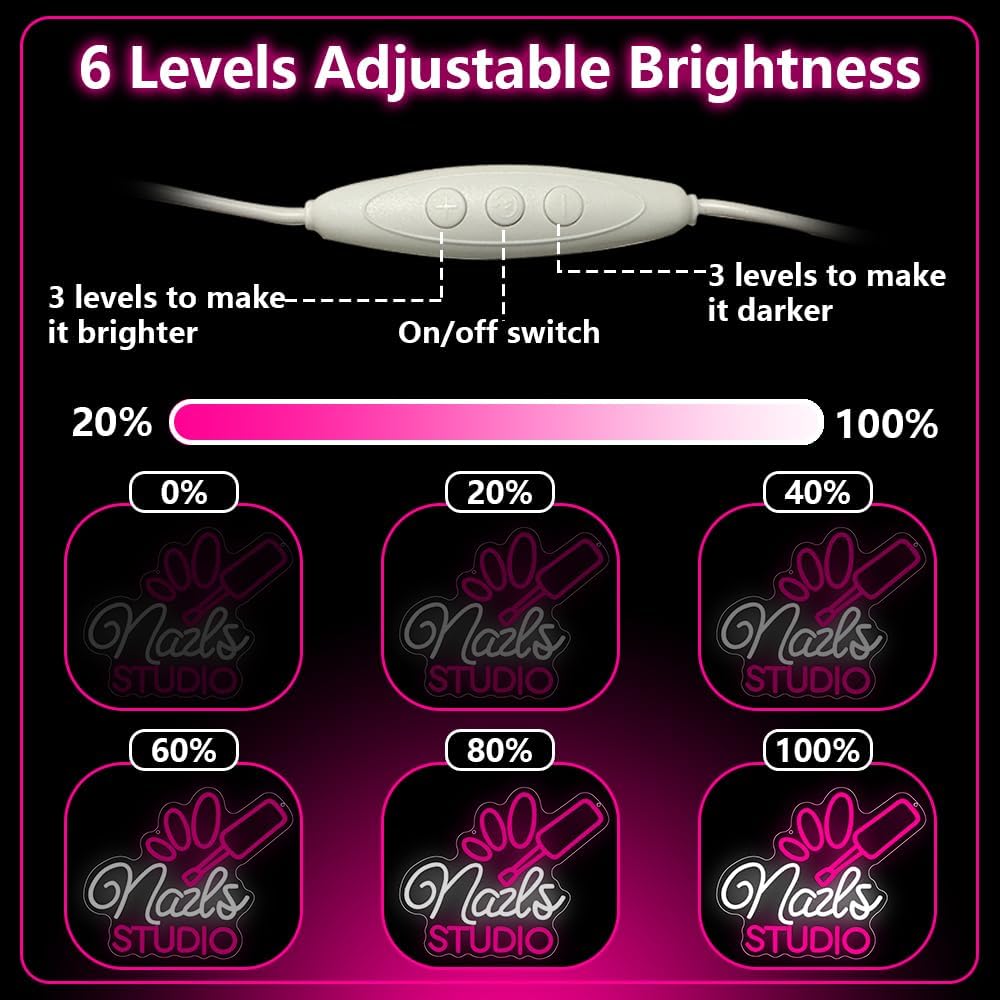 Nail Room Neon Sign,Pink Nails Studio LED Light for Wall Art Decor,Backdrop for Business Lash Salon Beauty Room Bar,Pink Dimmable Light Up Signs Gift for Girls Women Nail Tech USB Powered（14.2"*11.8"）