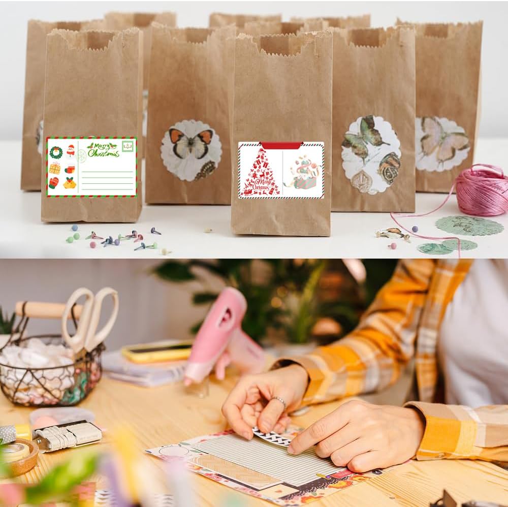 100-1000pcs Custom Stickers Merry Christmas Stickers Personalized Labels Adhesive Xmas Decorative Envelope Seals Stickers for Cards Gift Boxes(Round-7)