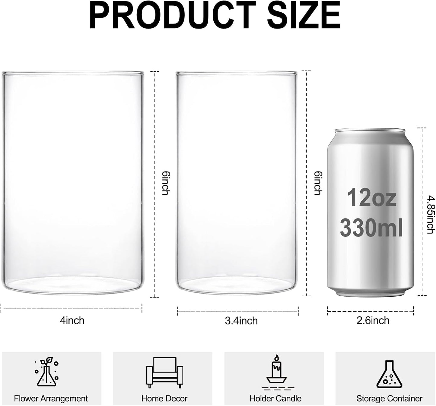 Fixwal 12pcs Vase for Flower 6 Inch Clear Glass Cylinder Vases for Centerpieces, Glass Flower Vase Floating Candle Holder Vase for Table Shelf, Party, Wedding, Home Decor