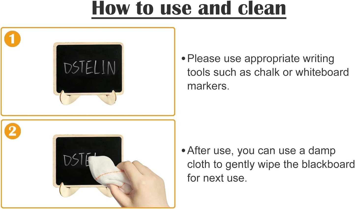 DSTELIN 20 Pack Wood Mini Chalkboards Signs with Support Easels, Place Cards, Small Rectangle Chalkboards Blackboard for Weddings, Birthday Parties, Message Board Signs and Event Decorations