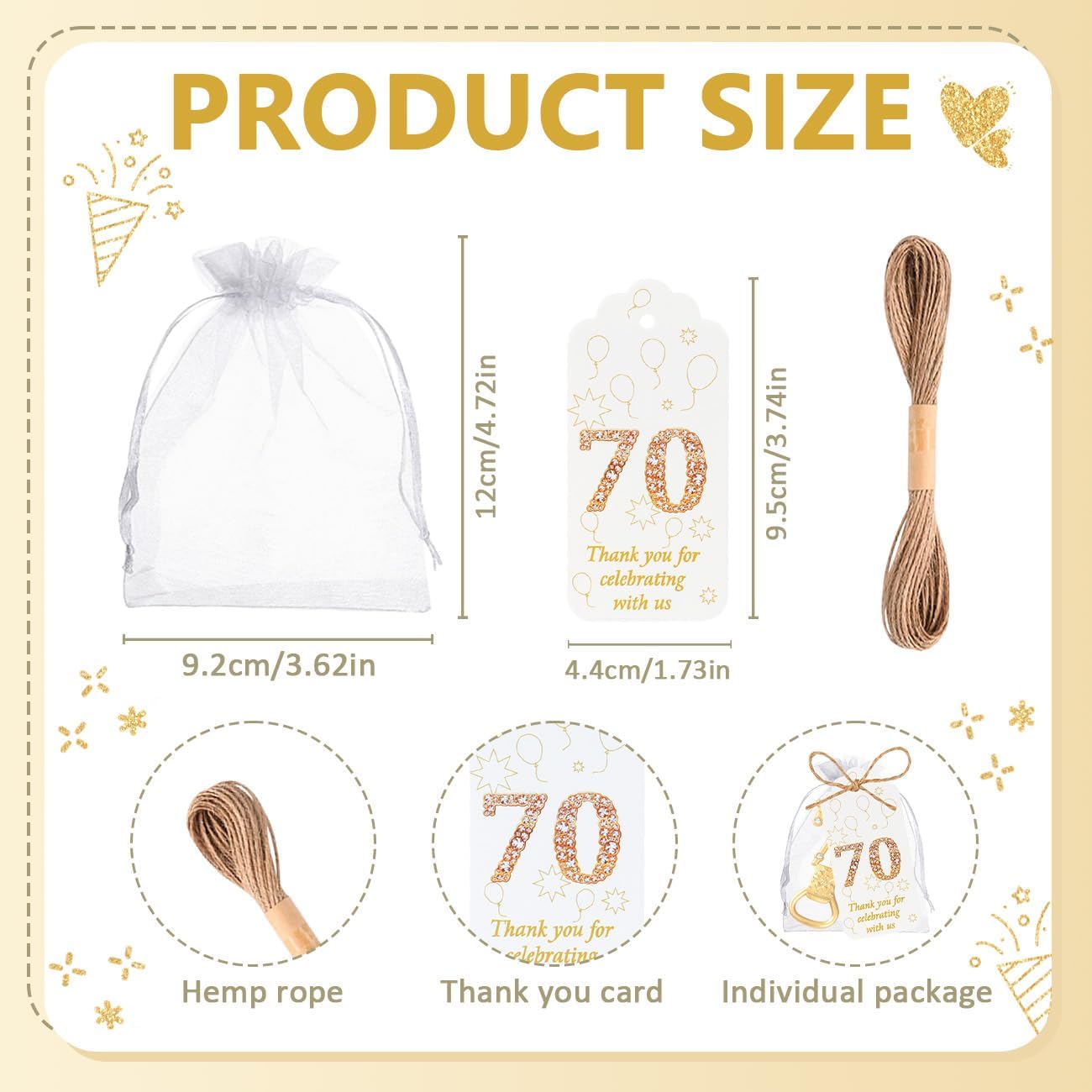 50Pcs 70th Birthday Bottle Openers, Gold, Irregular Shape, Metal Material, Perfect for Parties & Gatherings