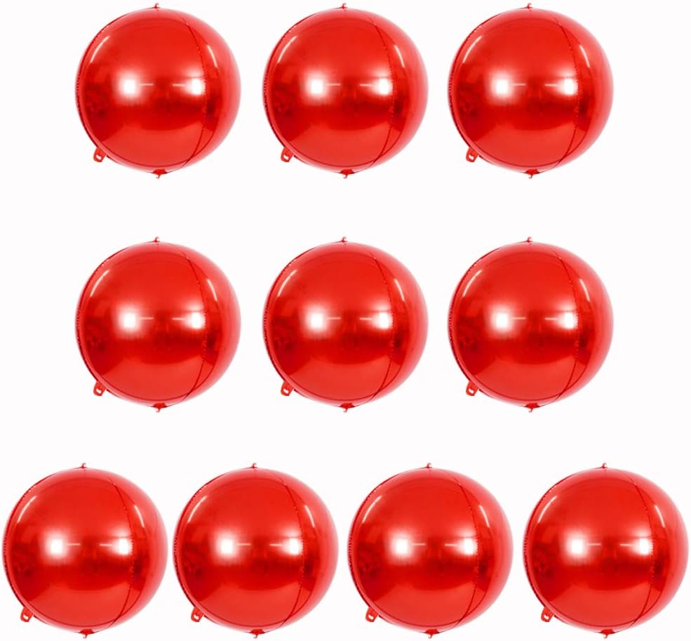 10 pcs Red 4D balloon, 10 inch Foil Mylar Sphere Balloon for Birthday Party,Wedding,Valentine's Day, Christmas,Baby Shower Decoration Supplies