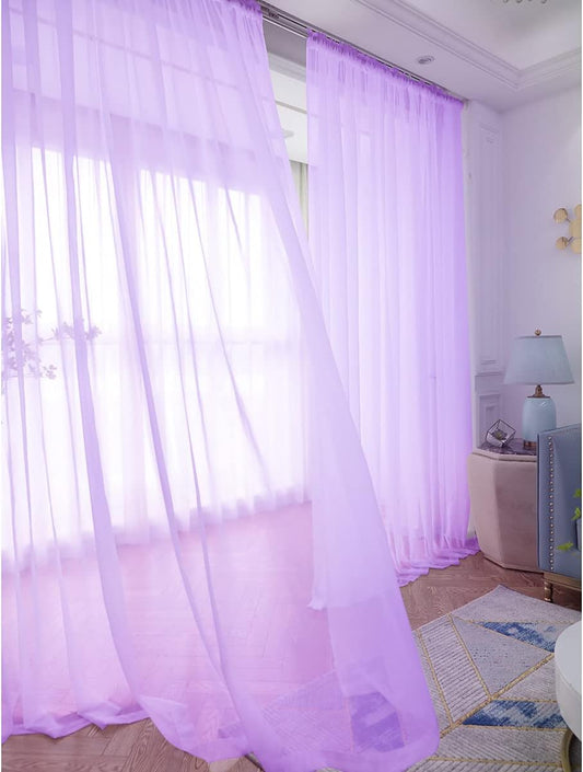 Window Purple Sheer Curtains 48 Inches Width 84 Inches Long 2 Panels Sheer Curtain Clear Curtains Basic Rod Pocket Panel for Home Living Room Bedroom Kids Room Yard Patio Parlor Sliding