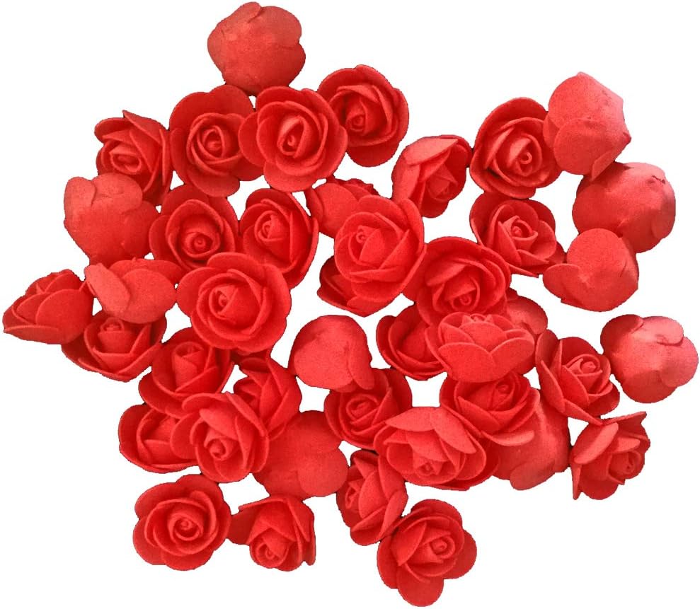 Artificial Flowers 100PCS 3CM Mini Fake Roses for DIY Wedding Bouquets Centerpieces Party Baby Shower Home Decorations (Red)