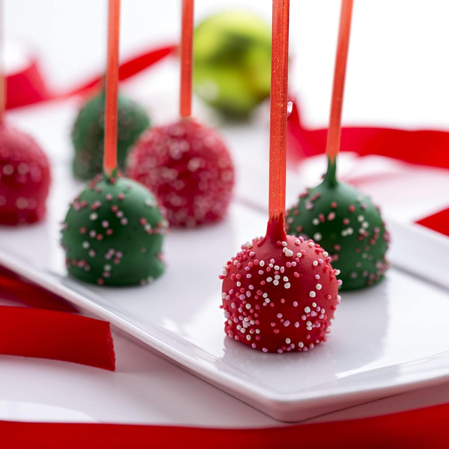 50-PCS Christmas Red Glitter Plastic Swizzle Sticks, Crystal Cake Pops, Cocktail Coffee Drink Stirrers, Stir Sticks for Christmas Party, 7.24 Inch