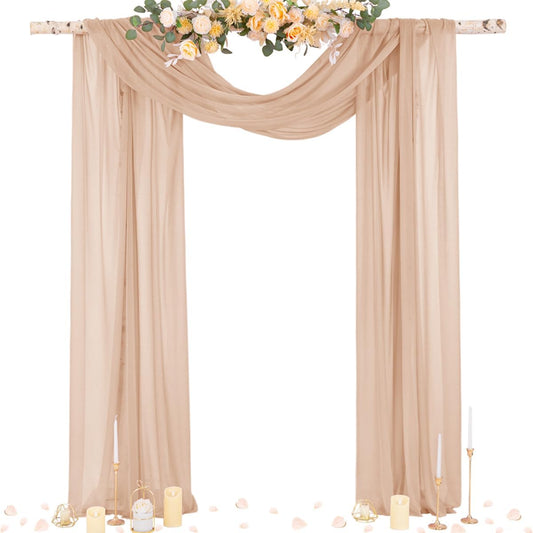 Socomi Wedding Arch Draping Fabric 29" x 20Ft 2 Panels Nude Sheer Outdoor Curtain Drapes Extra Long for Bridal Baby Shower Ceremony Birthday Party Decor