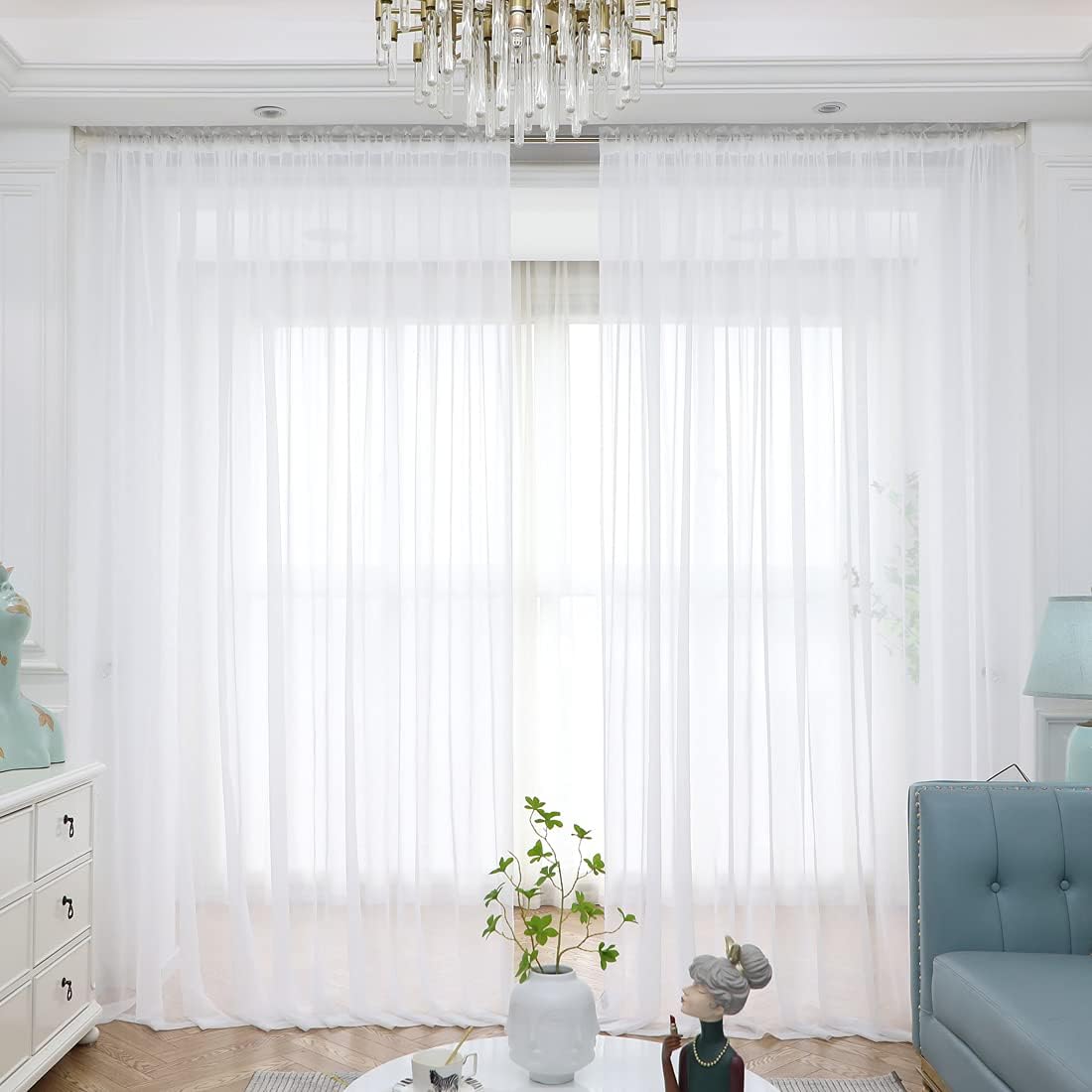 Window Ivory Sheer Curtains 60 Inches Width 145 Inches Long 2 Panels Sheer Curtain Clear Curtains Basic Rod Pocket Panel for Home Living Room Bedroom Kids Room Yard Patio Parlor Sliding
