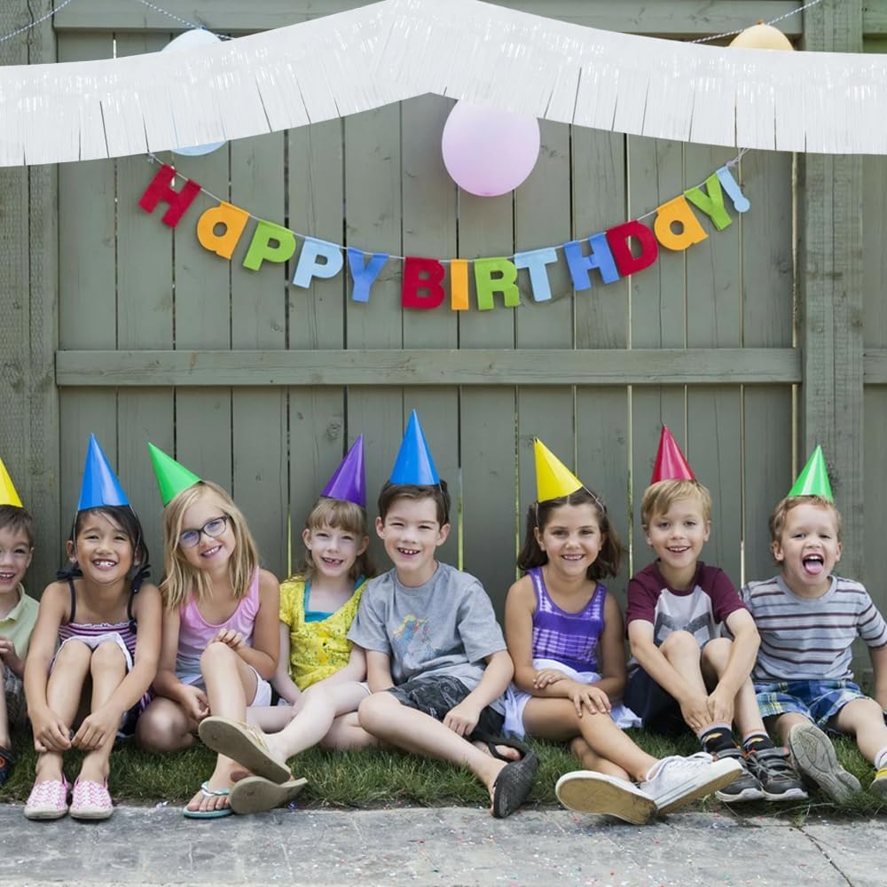 BEISHIDA 3 Packs Metallic Foil Fringe Garland Macaron White Wall Hanging Tinsel Fringe Banners for Car Floats Bridal Shower Wedding Birthday Easter Graduation Holiday Party Decoration(30 Feet)