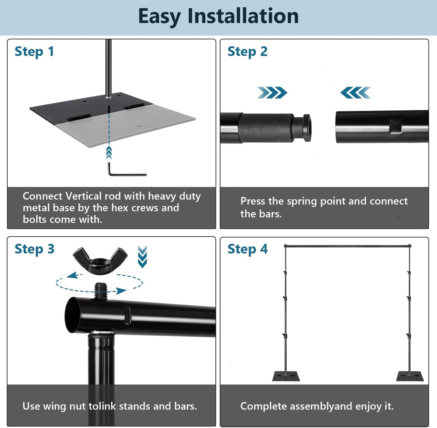 SLOW DOLPHIN Pipe and Drape Photography Backdrop Stand Kit Adjustable Photo Background Stand 10ft x 10ft with Metal Base for Parties Weddings Birthday Party Events Photo Booth(Black)