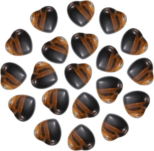 PATIKIL 20 Pcs Natural Heart Shaped Crystal Stone, 0.6 Inch Mini Polished Love Gemstone Crystal, Pocket Rock Engraved Worry Stones for Women Gifts Meditation, Yellow Brown