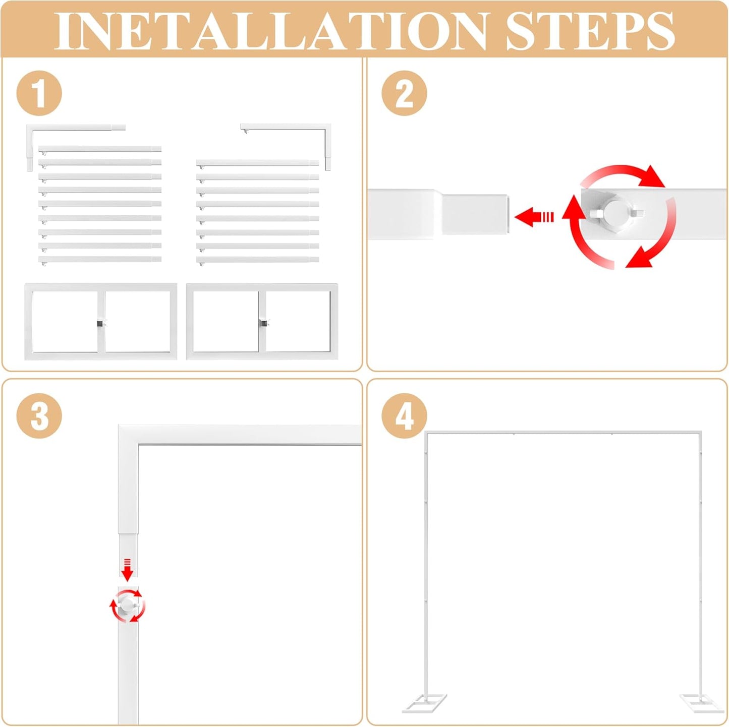 Wokceer Metal Heavy Duty Backrop Stand Square 8x8FT Adjustable Pipe and Drape Kit White Photo Booth Stand for Wedding Ceremony Birthday Party Photography Exhibition Celebration