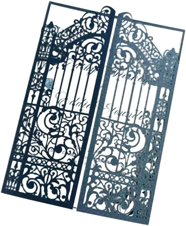 MillaSaw Navy Blue Wedding Invitation Gate Laser Cut Card Marriage Engagement Ceremony Invite 25Pcs (4.9"x7.1", navy blue)