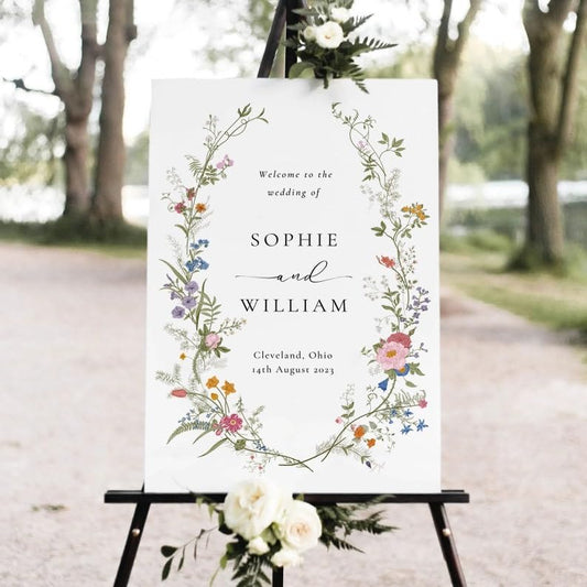 Wildflowers Floral Welcome Sign Template - Wedding Welcome Sign