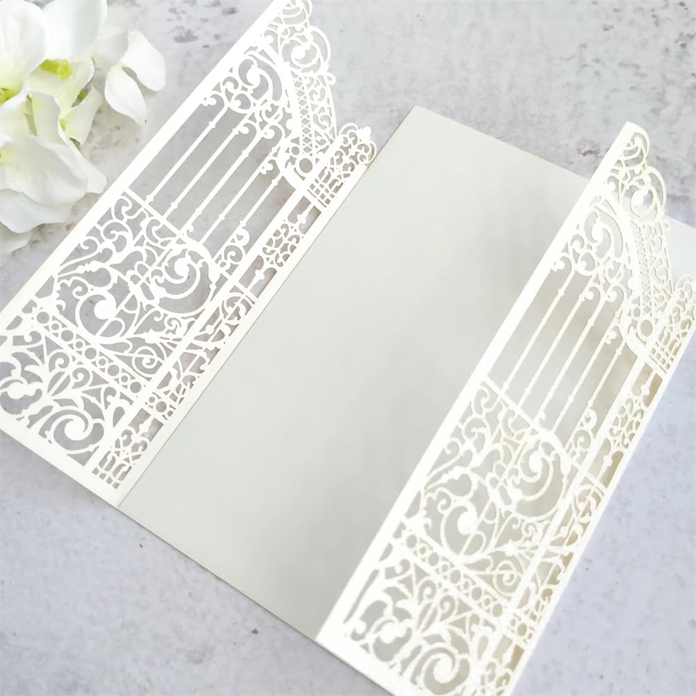 MillaSaw Glitter Ivory Invitation Card For Marriage Birthday House Warming Invitation Kits (IVORY GLTTER, 4.9"x7.1")