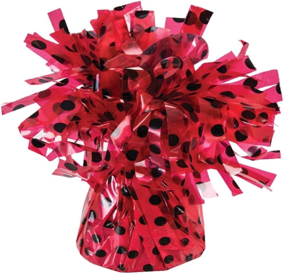 PMU 6 Pcs Polka Dot Kisses Balloon Weights - Decorative Balloon Weight for Christmas, Thanksgiving, Birthday, Party Favors, Wedding & Baby Shower - 6oz. Red With Black, Pkg/6