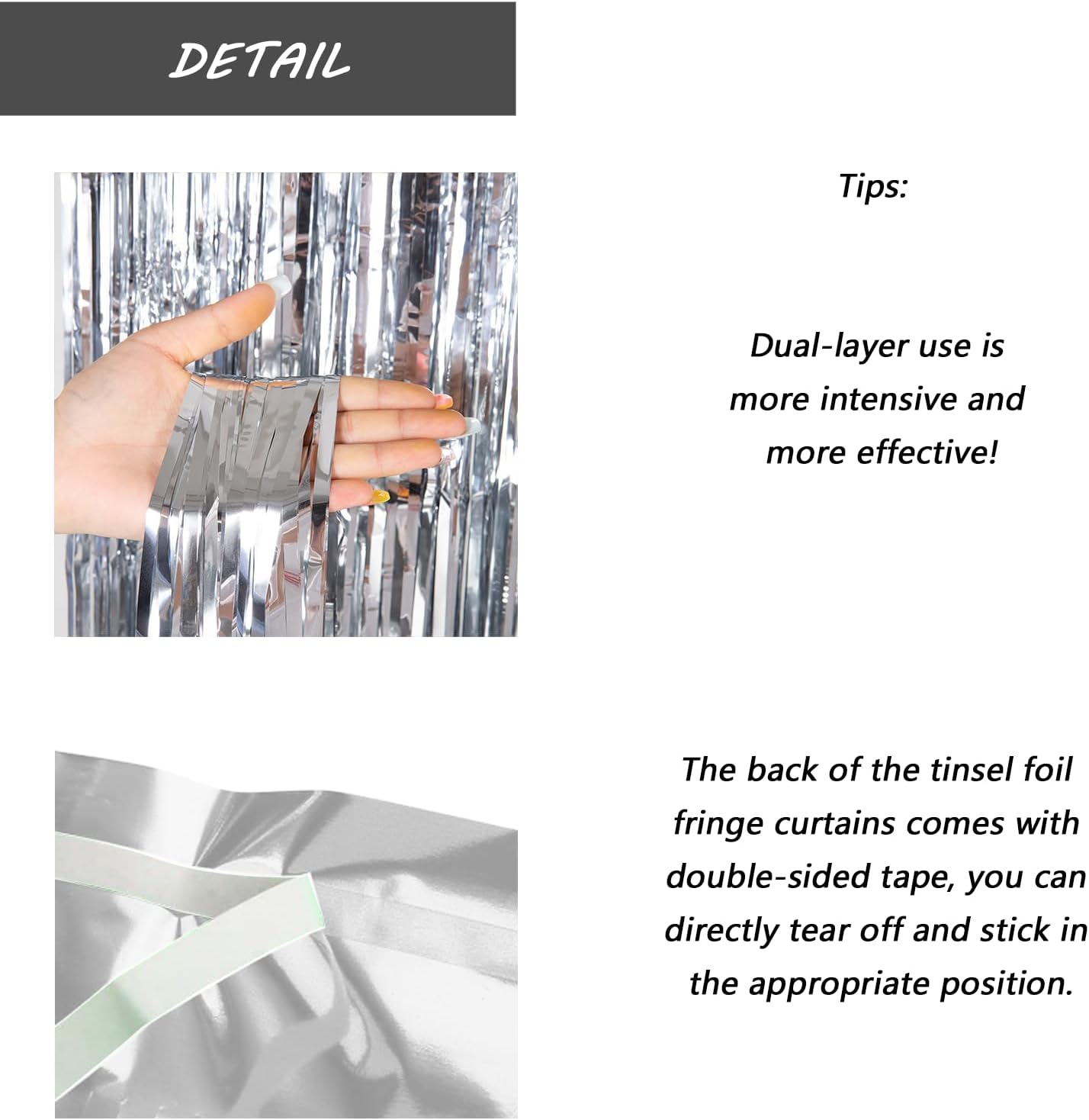 Silver Foil Fringe Curtain 3.3×8.3FT 6 Packs, Metallic Tinsel Curtains Party Streamers for Birthday Graduation Baby Shower Decoration (6pcs,3.3FT×8.3FT, Silver)