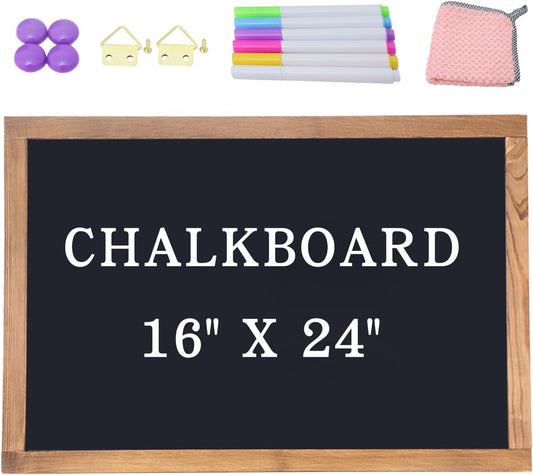 Magnetic Chalkboard Large Chalkboard for Wall Rustic Wood Framed Decorative Blackboard for Kids Hanging Blackboard for Home, Office, Restaurant 16" x 24"