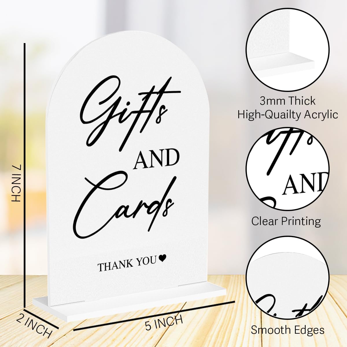 Cards and Gifts Sign for Wedding Acrylic Arch Wedding Bridal Shower Baby Shower Welcome Table Signs for Ceremony and Reception Decor 7 x 5 Inches