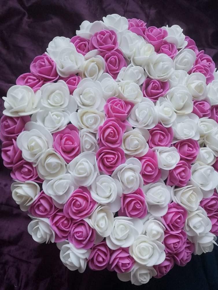 Artificial Flowers 100PCS 3CM Mini Fake Roses for DIY Wedding Bouquets Centerpieces Party Baby Shower Home Decorations (Deep Pink)