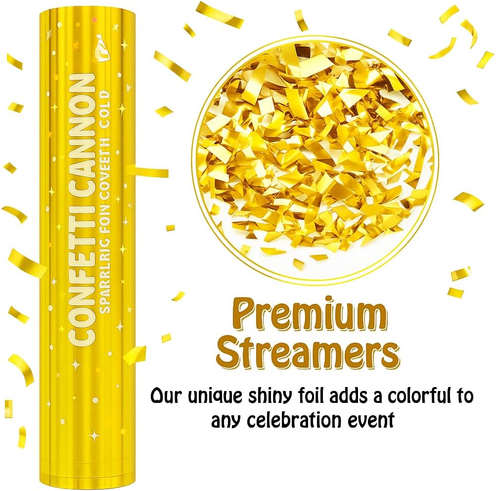 5 Pack Confetti Poppers gold– 12 Inch Confetti Blaster for Birthday, Graduation, and New Year’s Eve Celebrations – Best Party Poppers for Unforgettable Parties!