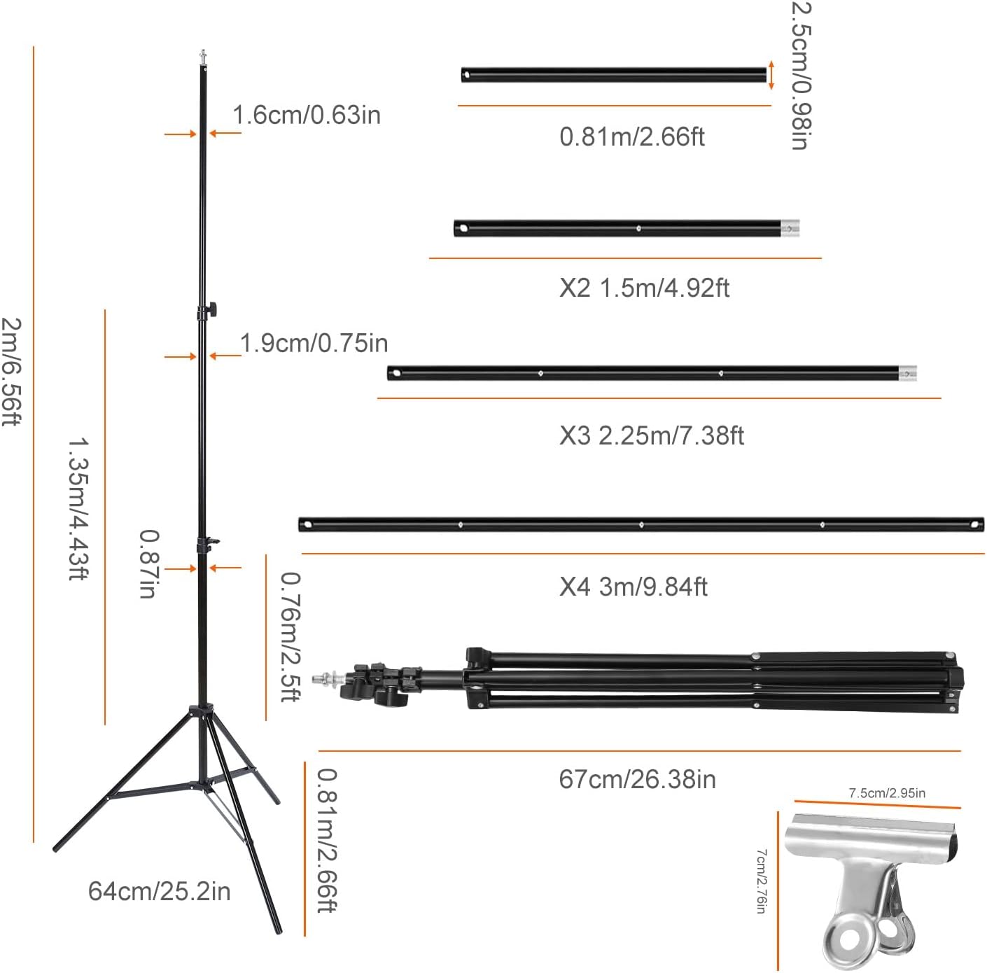 iMounTEK Backdrop Stand Photo Video Studio, 10Ft Wide Adjustable Backdrop Stand, Background Support System Kit with Clamps Carry Bag for Photography/Wedding/Party Decoration