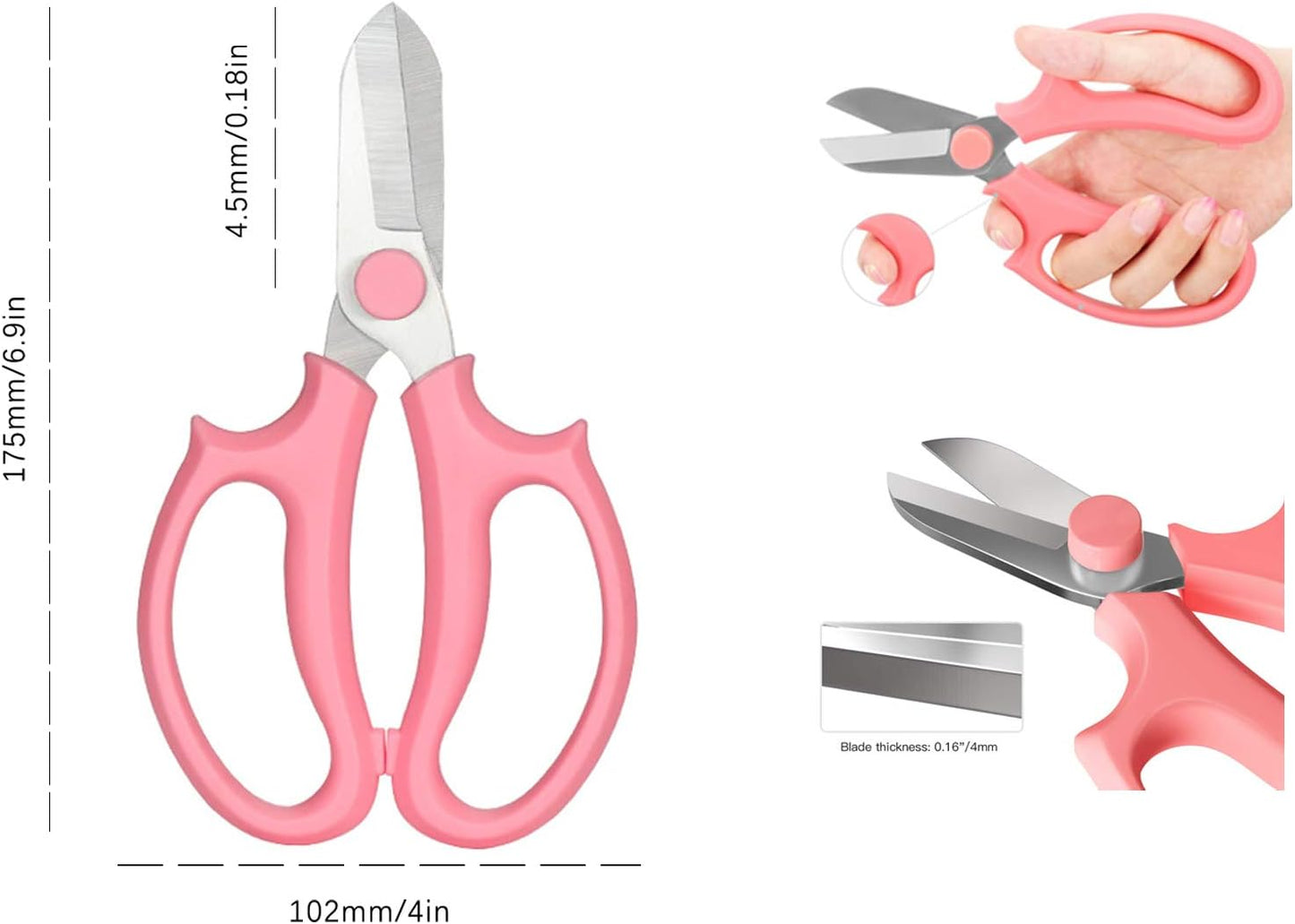 Leize Flower Scissors, Premium Thickened Stainless Steel Floral Shears, Strong Pruner for Flowers, Branches and Leaves (Pink)