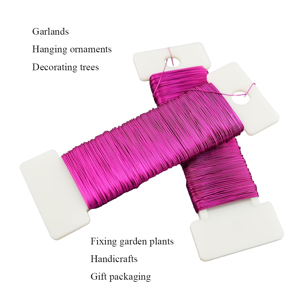 HAHIYO 26Gauge Rose Red Metal Floral Wire - 1 Roll, 38 Yards (115 Feet) - Flexible Paddle Wire for Craft, Christmas Wreath, Flower Arrangement, Bouquet Wrapping, Wedding, DIY