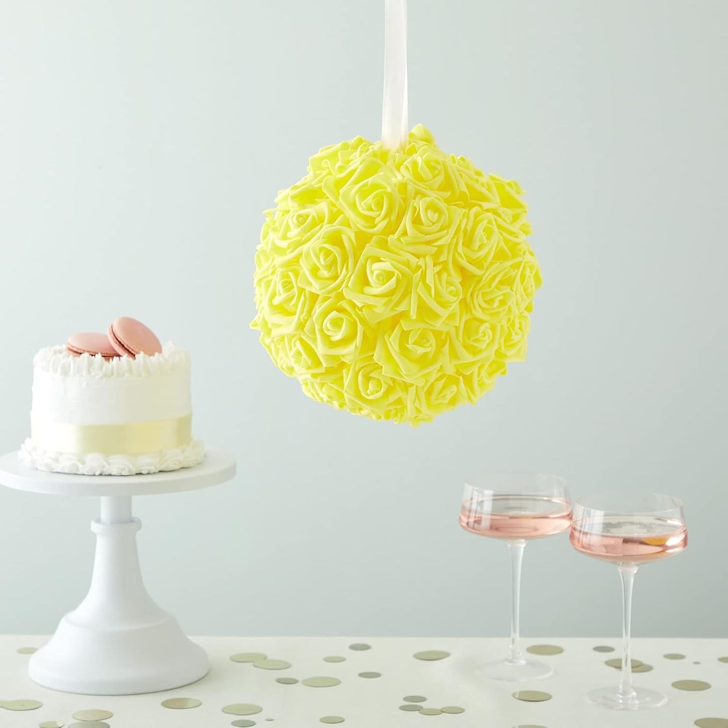 Juvale Artificial Foam Roses - 100-Pack Stemless, Yellow, 3-Inch Diameter - Faux Flowers for Vase Displays, Wedding Decor & Centerpiece Table Decorations