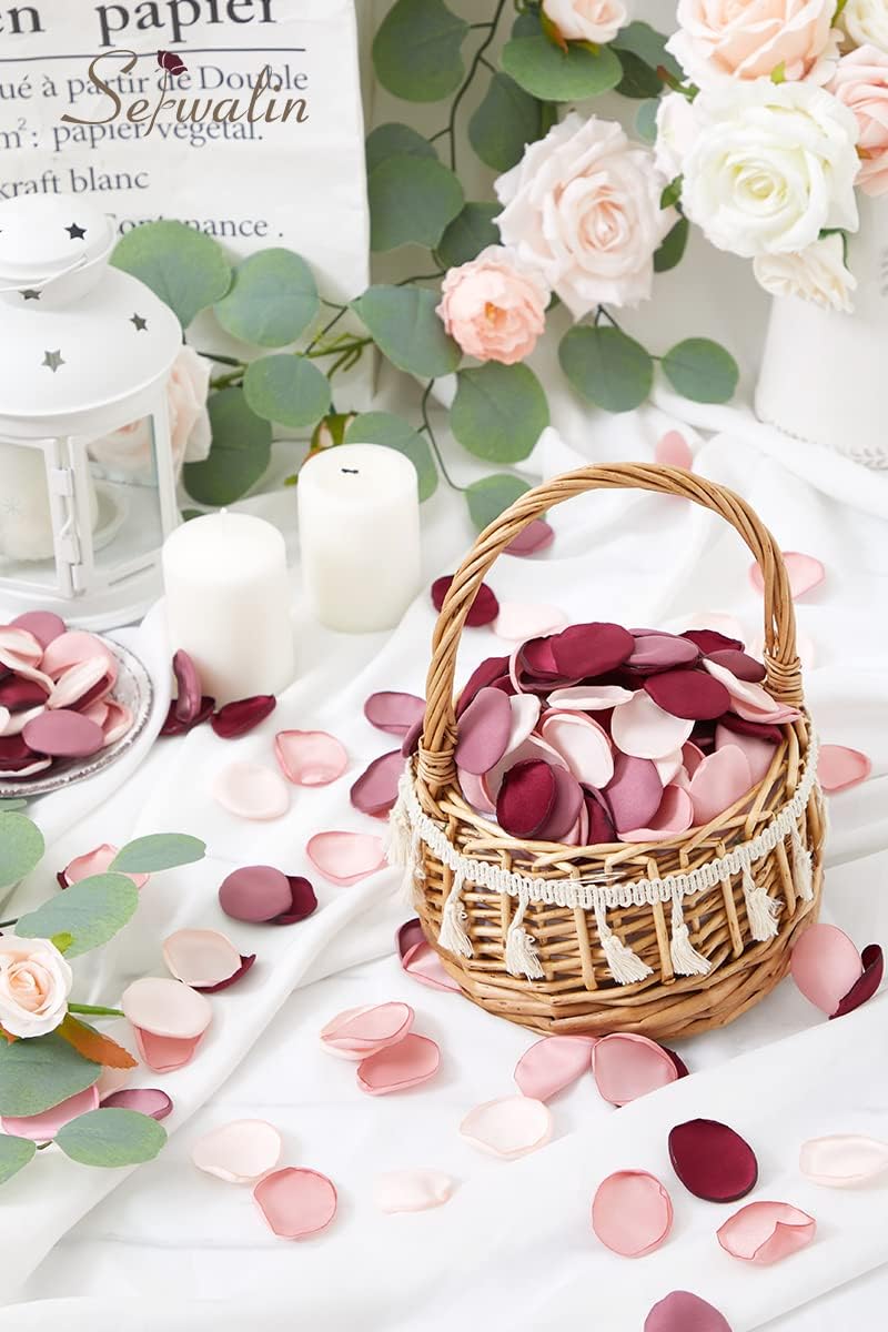 Serwalin 500pcs Silk Rose Petals Artificial Flowers Petals for Weddings Proposal Burgundy Pink Petals Fake Rose Petals for Wedding Flower Girl Basket Bridal Shower (4 Color Mixes)