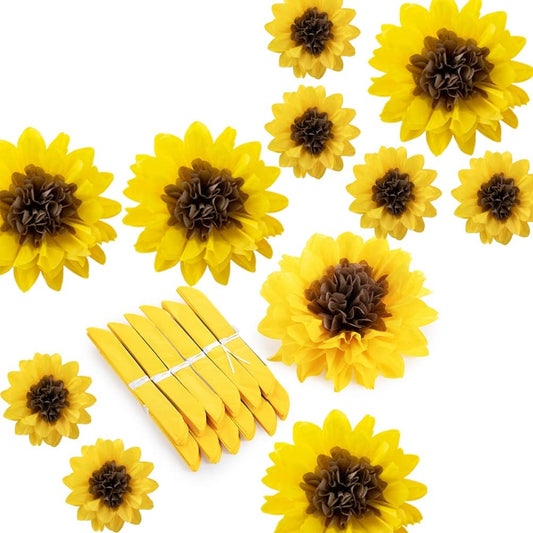 Sunflower Pom Poms Tissue Paper Flower for Baby Shower Birthday Wedding Mother's Day Party Decoration,12 Counts