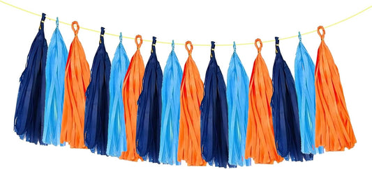 ZOOYOO Tassel Garland Tissue Paper Tassel Banner Table Decor, DIY Kits for Birthday,Baby Shower,Graduation Party Decorations,Pack of 15 (Blue Orange)