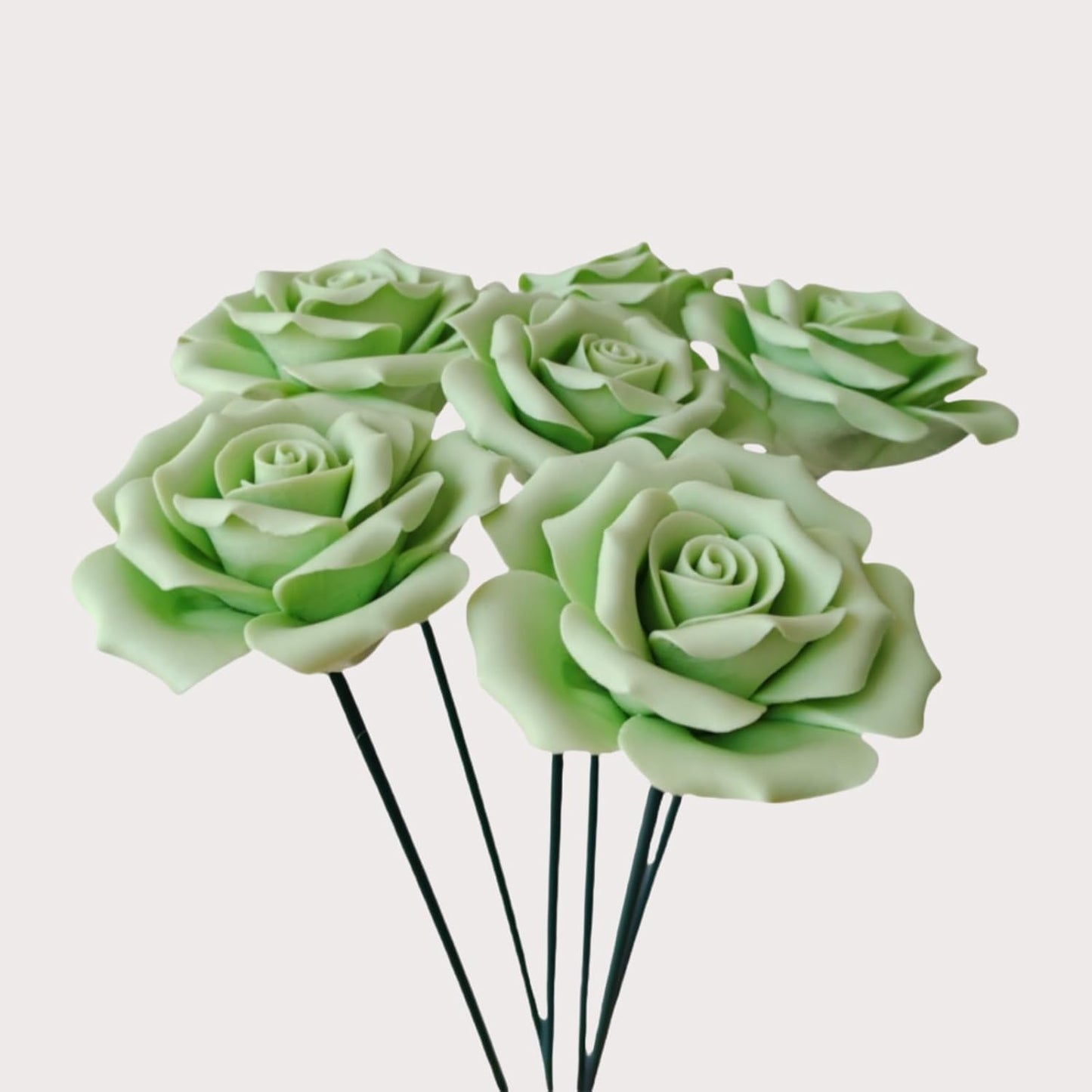 6 pcs Handmade Ceramic Roses,Featuring Vibrant Colors and Intricate Petal Details Floral Decorations Wedding Decoration Christmas Decor Gift Providing Long-Lasting Beauty (Green)