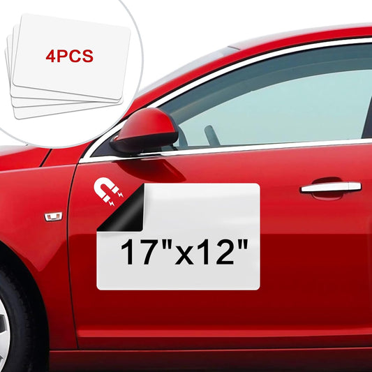 Thaibear Blank Car Magnets, 17" x 12", 4 Pack Car Door Magnets Signs for Vehicle, Rounded Corners Blank White Flexible Magnet Sheet Stickers for Car to Advertise Business and Personalized Decal