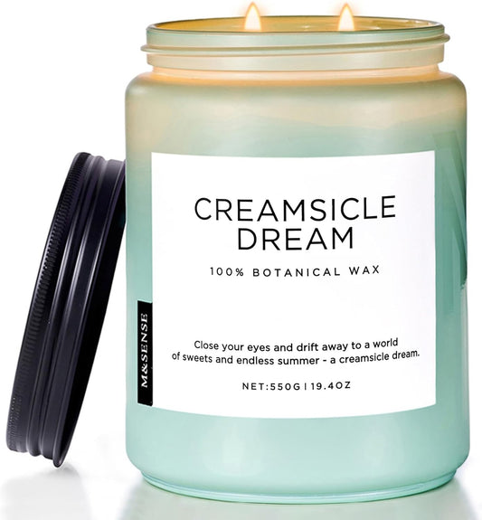 M&SENSE Orange Creamsicle Scented Candle, 19.4oz 110 Hours Slow Burning Non Toxic Natural Soy Wax 2 Wick Candle for Home Scented, Long Lasting Home Fragrance Gifts for Housewarming & Anniversry