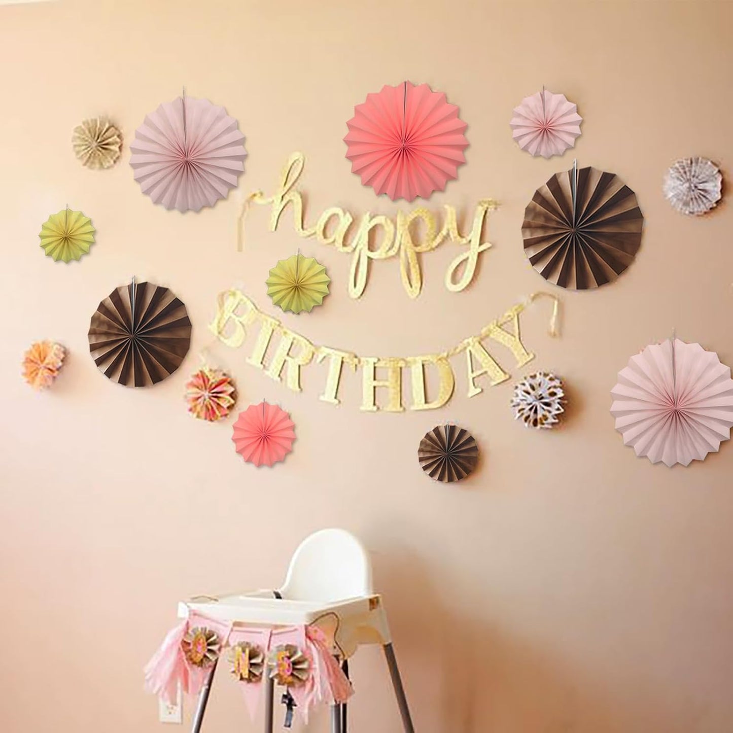 Brown Party Decorations,Brown Wedding Decorations for Party Events Accessories,Brown Birthday Decorations,Boho Party Decoration,Fall Decorations 8in Hanging Paper Fans 30 Color DIY Set(Brown)