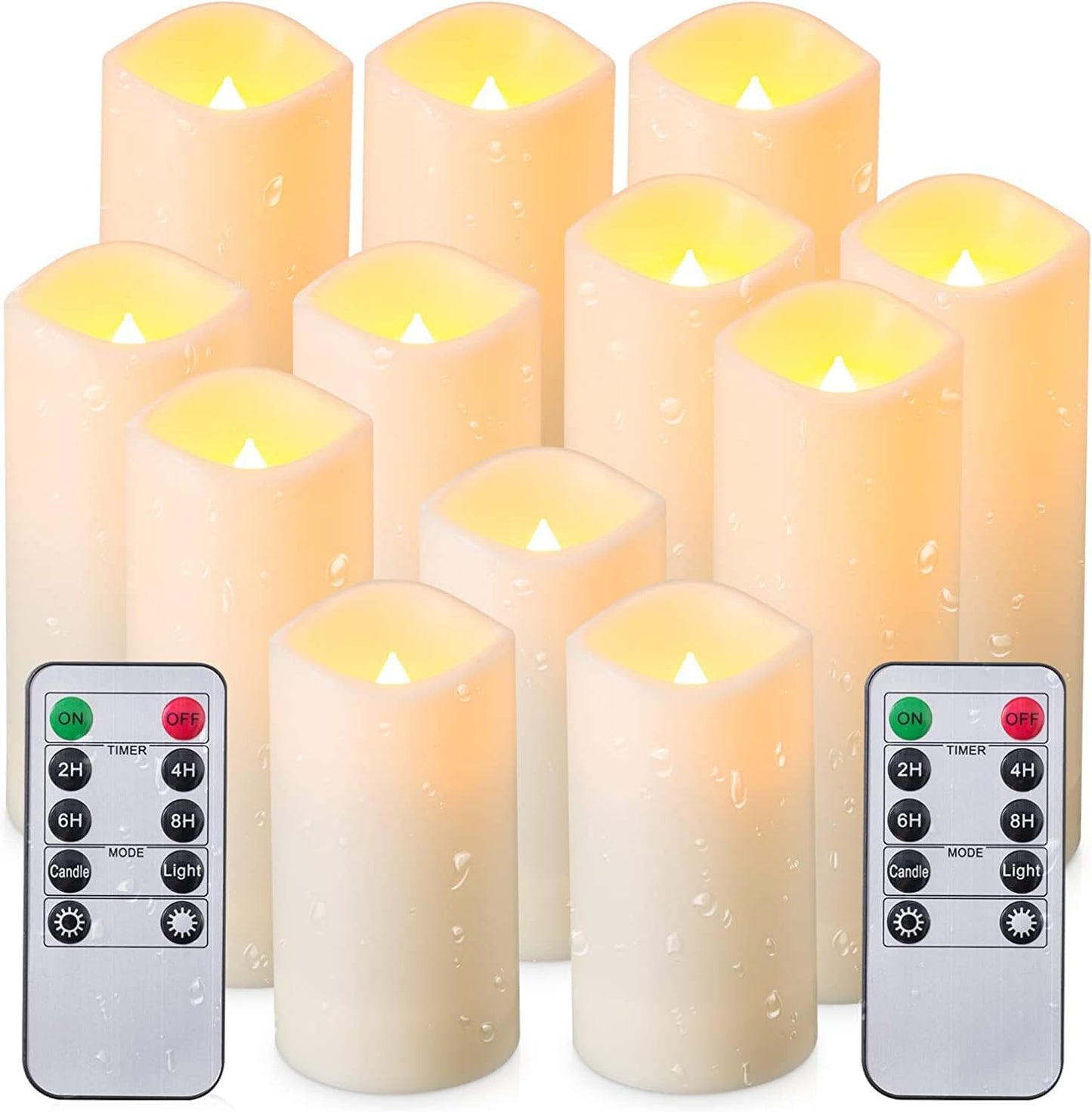 12 Pack Flameless Candles Battery Operated Waterproof Led Candles (D:2.2" X H:4" 5" 6" 7") Candles with 2 Remotes Contro for Wedding, Party, Birthday