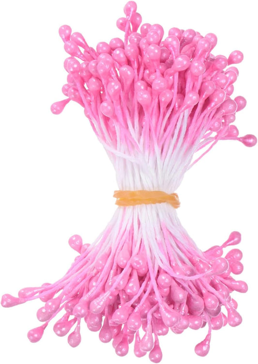150-Pack Flower Stamens for Crafts, 5mm Double Heads Artificial Pearl Floral Pistil Mini Flower Pollens Stamens for DIY Making/Wedding/Scrapbook Decoration [Dark Pink]
