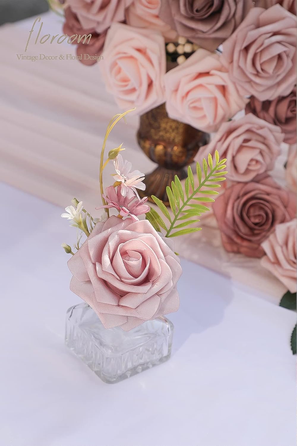 Floroom Artificial Flowers 25pcs Real Looking Dusty Rose Ombre Colors Foam Fake Roses with Stems for DIY Wedding Bouquets Bridal Shower Centerpieces Floral Arrangements Party Tables Home Decorations