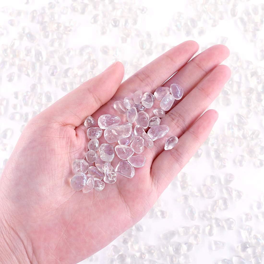 Hilitchi Glass Stones Rock Crystals Gemstones for Event Weddings Birthday Decoration Vase Fillers Table Scatter Party Table Decoration (White Rainbow Moonstone Aprox 1lb/455g/Bag)
