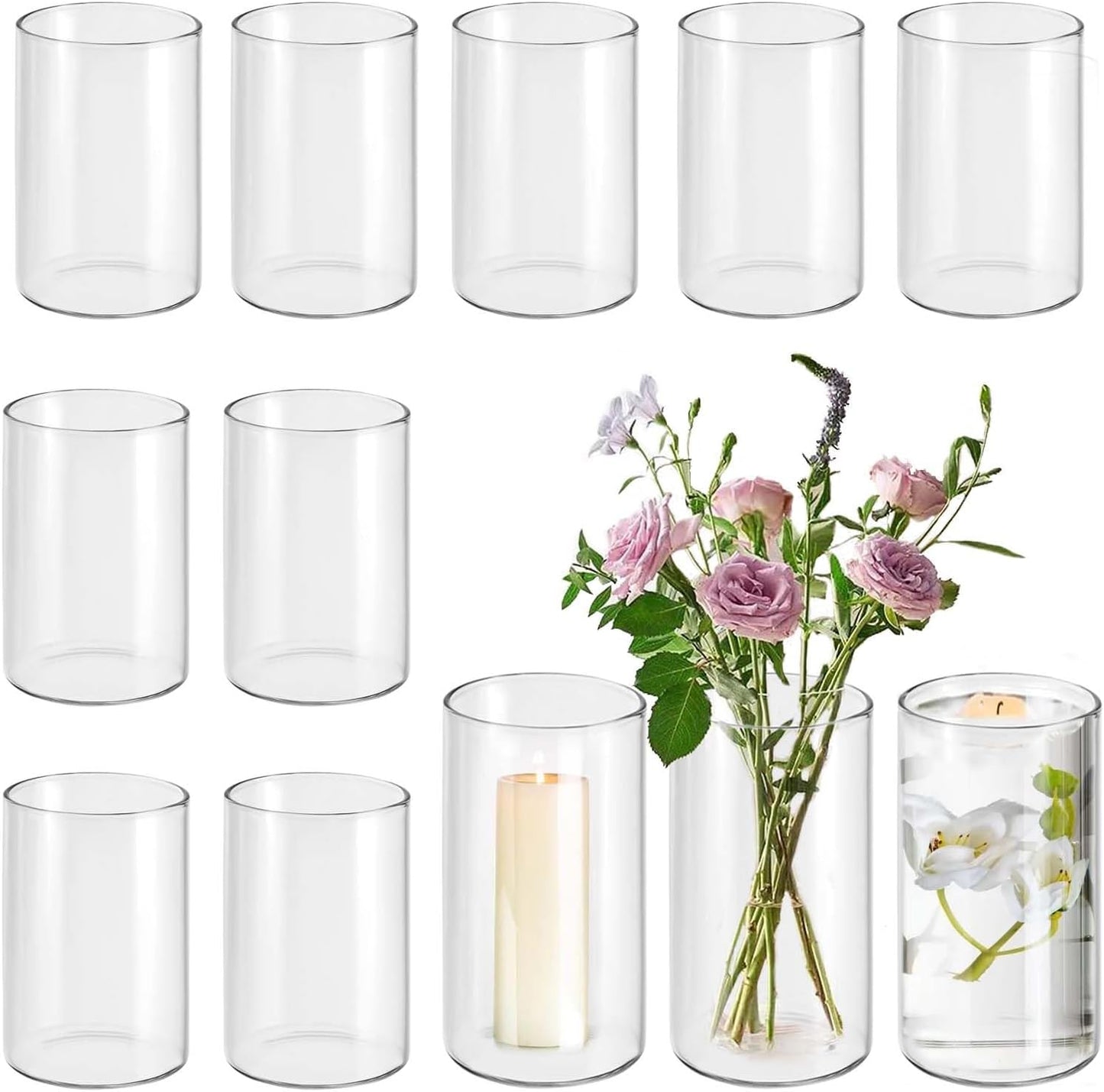 12pcs Glass Vase Cylinder Vases for Centerpieces Small Flower Glass Clear Vases Home Decor Centerpiece Table Flower Vase Decorations for Home＆Wedding Decoration 6 Inch Tall