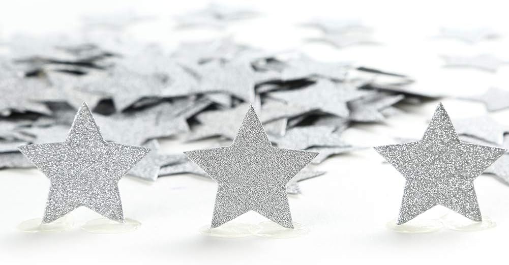MOWO Glitter Star Confetti Wedding Party Decor and Table Decor 1.2’’ in Diameter (silver glitter,200pc)