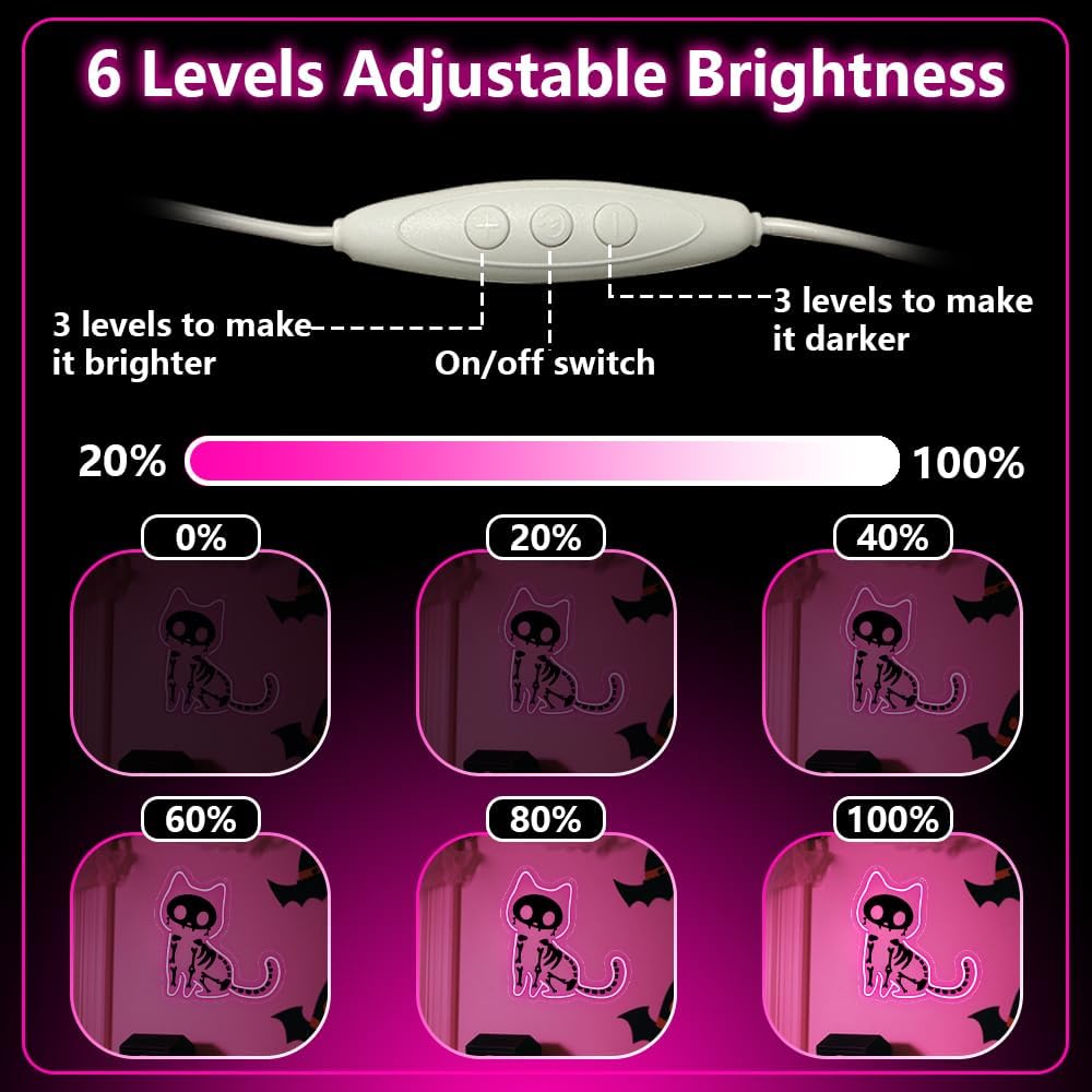 Cat Neon Sign,Pink Dimmable LED Light Signs for Wall Art Decor,Halloween Backdrop for Bedroom Club Party,Animal Gift for Boys Girls Teen USB Powered（11.8"*11.6"）