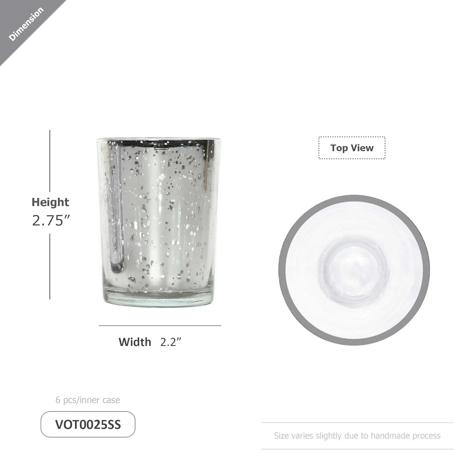 WGV Silver Speckled Tea Light Votive Candle Holder 2.2x2.75, Small Tiny Utility Cylinder Mercury Glass Vase, Home Accent Decor, 24 Pieces