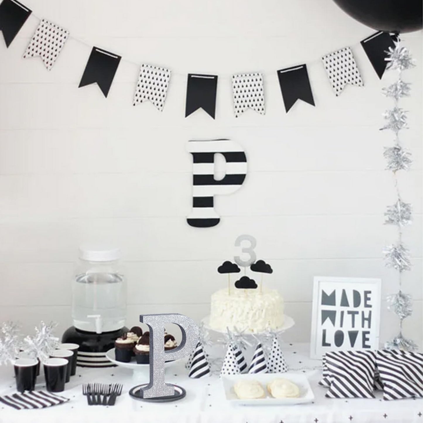 TONIFUL 8 Inch Silver Glitter Letter P Table Centerpiece A-Z Silver Birthday Party Decorations,Silver Alphabet P for Birthday,Chrismas,Graduation,Bridal Shower,Wedding,Anniversary Party Supplies